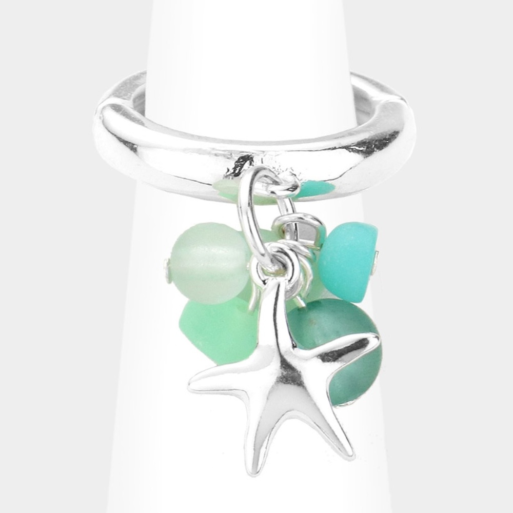 Sea Glass Starfish 1" Long Dangle Ring
